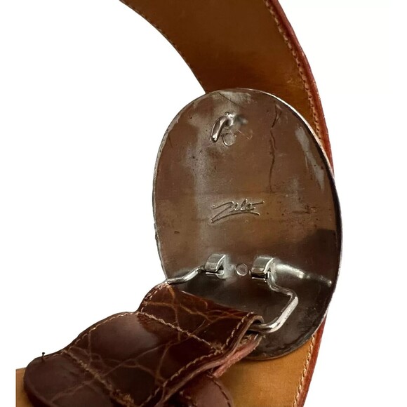 Zele Western Belt  Women's M  Brown Croc Embossed Leather w Decorative Buckle - Picture 7 of 9